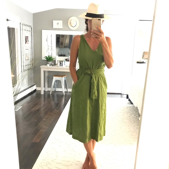 Lush Dresses & Skirts - LUSH deep green linen blend belted tank dress SM